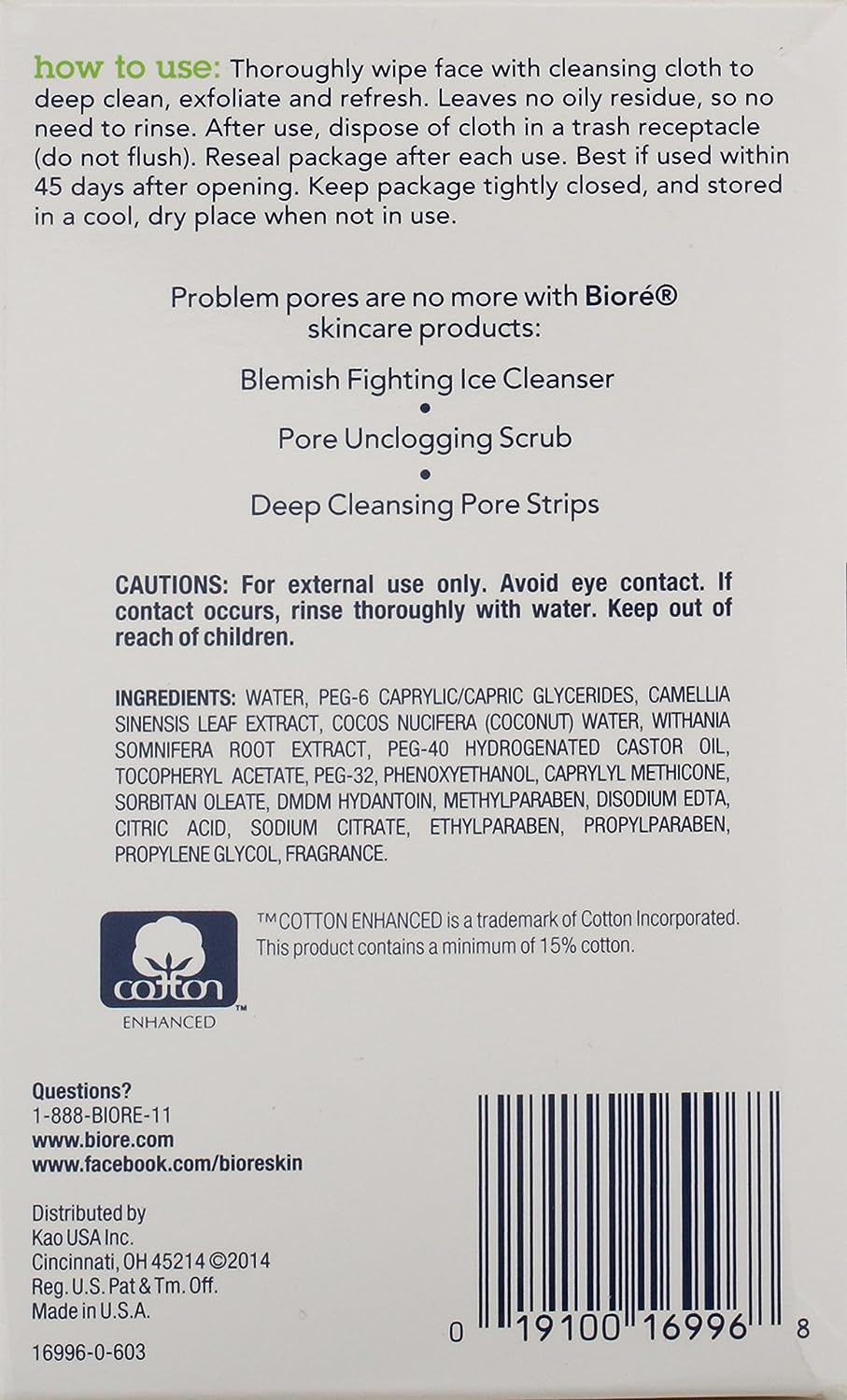 Bioré Daily Make Up Removing Cloths, Facial Cleansing Wipes with Dirt-grabbing Fibers for Deep Pore Cleansing without Oily Residue, 60 Count - Image 6